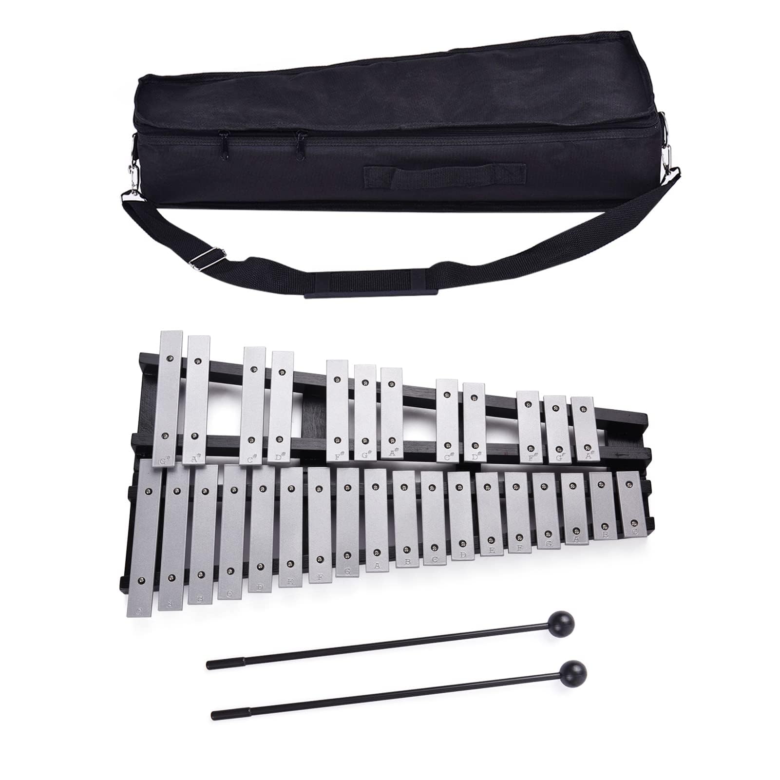 Btuty Xylophone Glockenspiel pliable à 30 notes avec cadre en bois et barres en aluminium - Instrument de musique éducatif à percussion - Cadeau