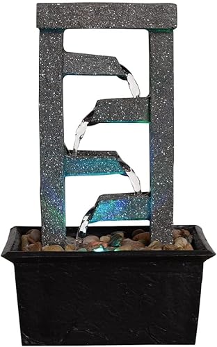 Miniatura 4 de GOSSI Fuente de agua de mesa de vidrio de 10 pulgadas con rocas naturales de río y luces LED RGB que cambian de color, decoración para el