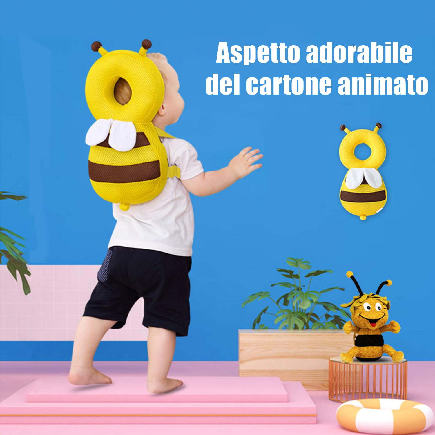 Cuscino di Sicurezza Regolabile per la Testa del Bambino ape gialla