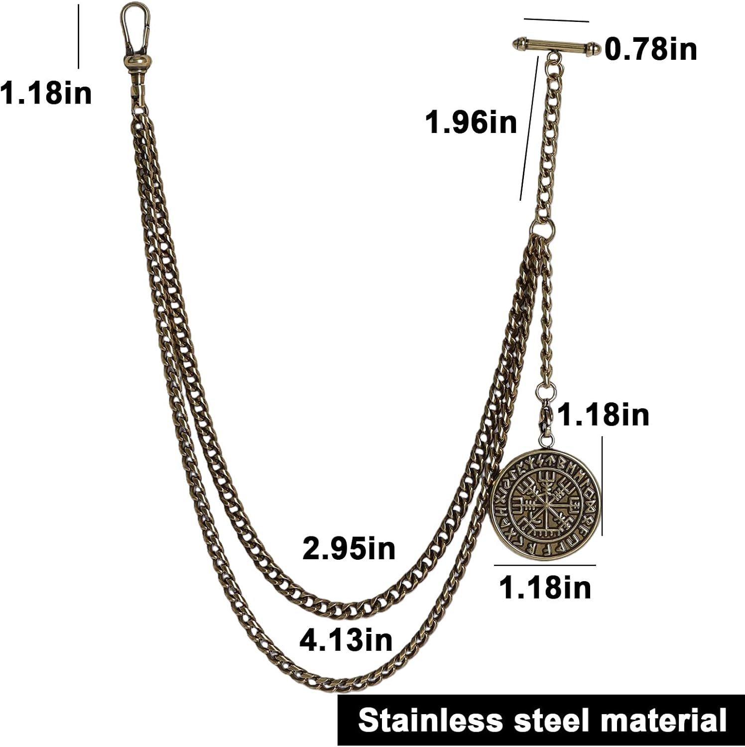 Pocket Watch Chain，Watch Chain Men, Double-Layer Design, with Two Hooks, Halloween, Thanksgiving and Christmas Vests and Formal Clothes Accessories (Gold)