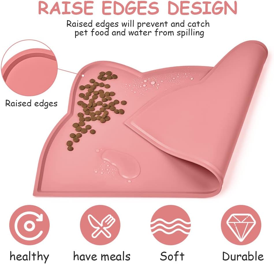 vsshe Silicone Dog Cat Bowl Mat, Dog Cat Food Mat, Waterproof Dogs Placemat Non-slip Dogs Feeding Mat for Foods and Water Bowls, Prevent Food Spills and Water Messes, Keep Floors Clean (Pink) 5 61HBbSuZWDL. AC SL1001