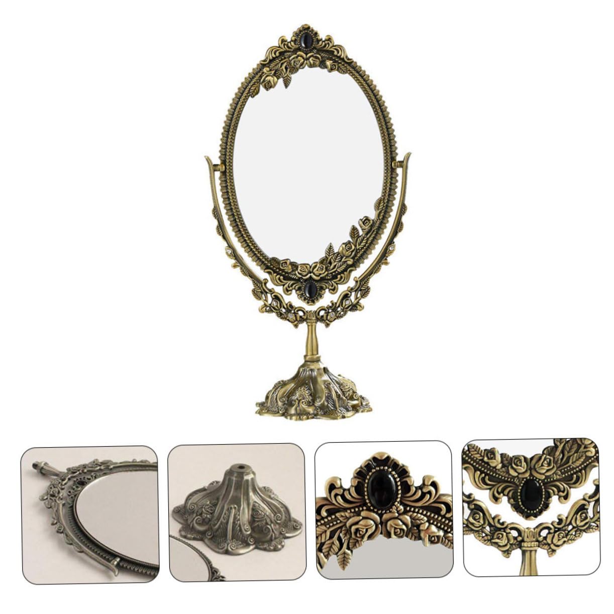 DOITOOL 1 Pc Espejo De Tocador De Escritorio Espejo Plegable De Viaje Mini Tocador Espejos De Afeitar Espejo De Mesa Rustico Mesa Retro Vestidor Perder Estilo Europeo Vidrio Espejo Doble