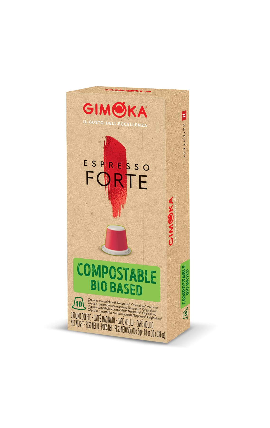 Gimoka - Compatibile Per Nespresso - Capsule Compostabili - 100 Capsule - Gusto FORTE - Intensità 11 - Made In Italy (Confezione da 2)