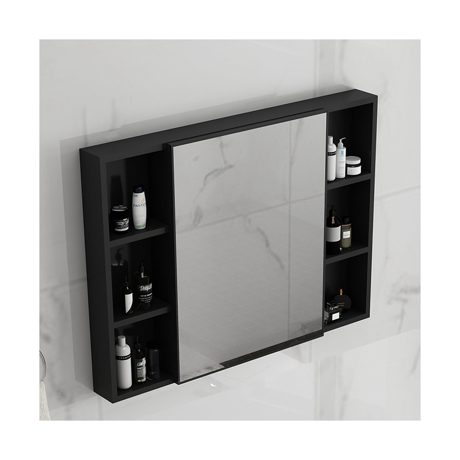 BKSXSOP Wall-Mounted Bathroom Mirror Cabinet, Double-Layer Storage for Toiletries & Medications, Stylish Black Design, Space-Saving nizer (Large Size)