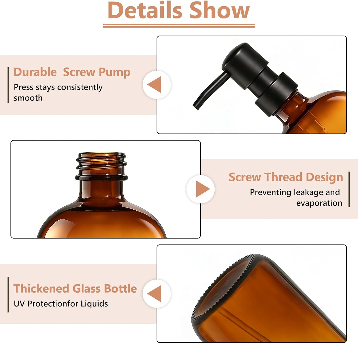 15 Pack Amber Glass Bottles 16oz with Pump Dispensers,Refillable Pump Bottles for Shampoo, Dish Soap, Hand Soap, Lotion