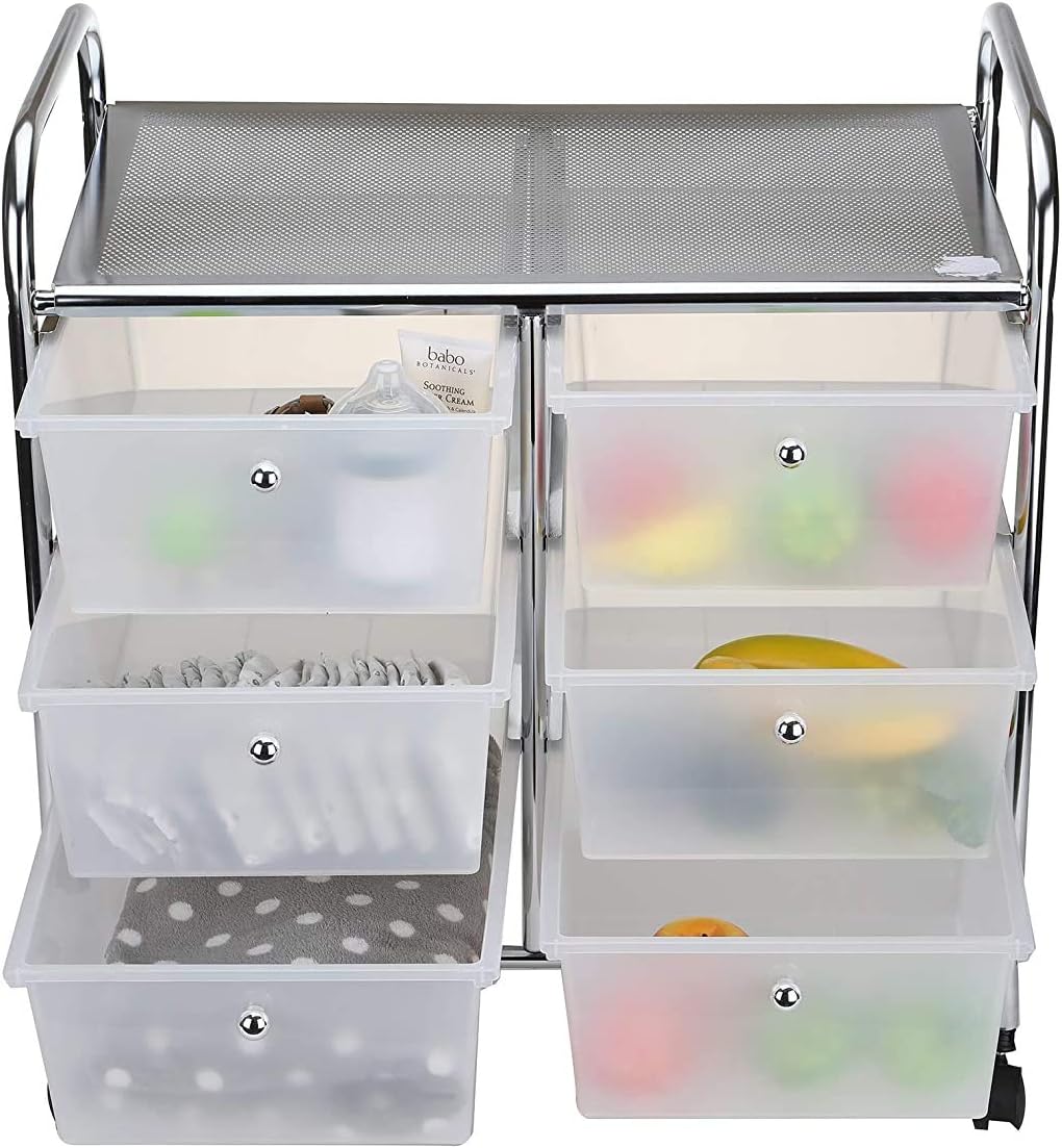 Mind Reader Rolling Cart with Drawers, Utility Cart, Craft Storage, Kitchen, Metal, 24.25"L x 15.25"W x26.25"H, White, Silver