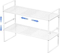 Vista 1 de ARCCI Expandable Kitchen Cabinet Shelf Organizers 2 Pack, Stackable Metal Pantry Storage Shelves Rack, Adjustable Counter Shelf for Cabinets, Negro