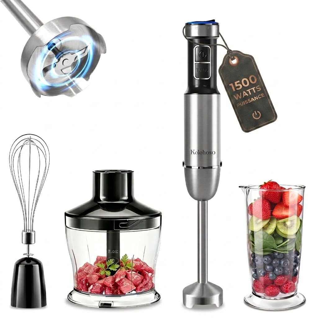 1500W Stabmixer, 4-in-1 Pürierstab, 25 Geschwindigkeitsstufen & TURBO | Stabmixer Set mit Schneebesen und 700ml Messbecher, zur Zubereitung von Babynahrung, Soßen und Suppen