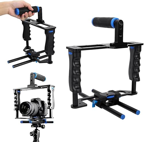 Miniatura 5 de Jaula de video para cámara, kit de estabilizador de película de metal con mango superior y orificio de rosca de 14 38 pulgadas para DSLR,