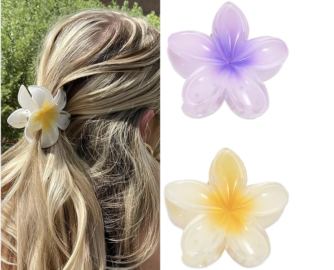 2 Adet Mor Beyaz, Lotus Saç Tokası Kadın Saç Tokası Lotus Çiçeği Toka, Büyük Boy 8 CM (Mor ve Beyaz Renk)