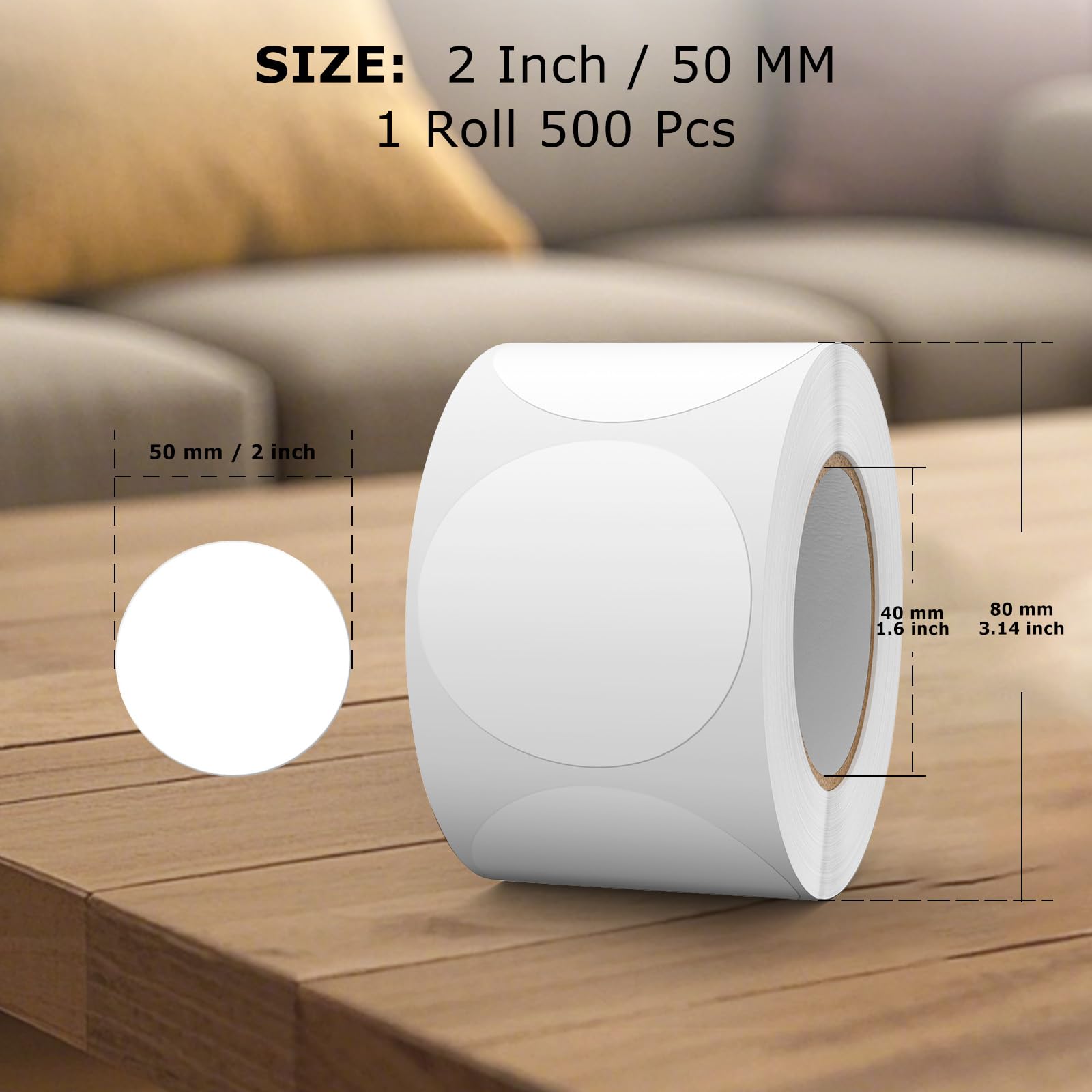 FINDAT 500PCS White Round Labels 50mm Colour Coding Circle Stickers Vinyl Removable Waterproof Name Tags for Moving Box Gift Sealing Jar - Image 2