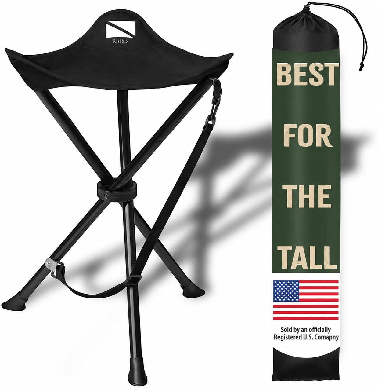Taburete trípode plegable | Asiento ultra portátil para personas altas, 20 pulgadas de alto | Silla de caza con bolsillo oculto con cremallera | Taburete de camping de 2 libras con patas de