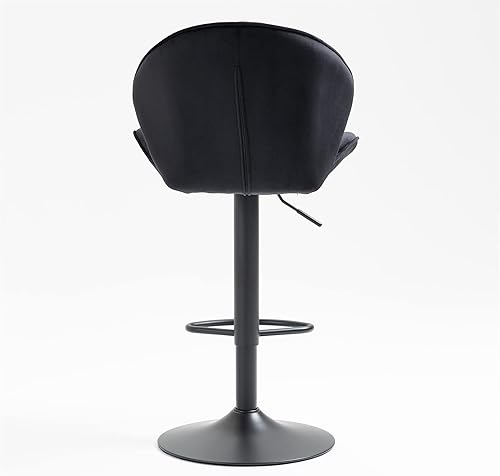 Miniatura 9 de SZLIZCCC Shell - Juego de 2 taburetes de bar giratorios ajustables con chasis negro, silla de bar de terciopelo con respaldo medio, taburete de