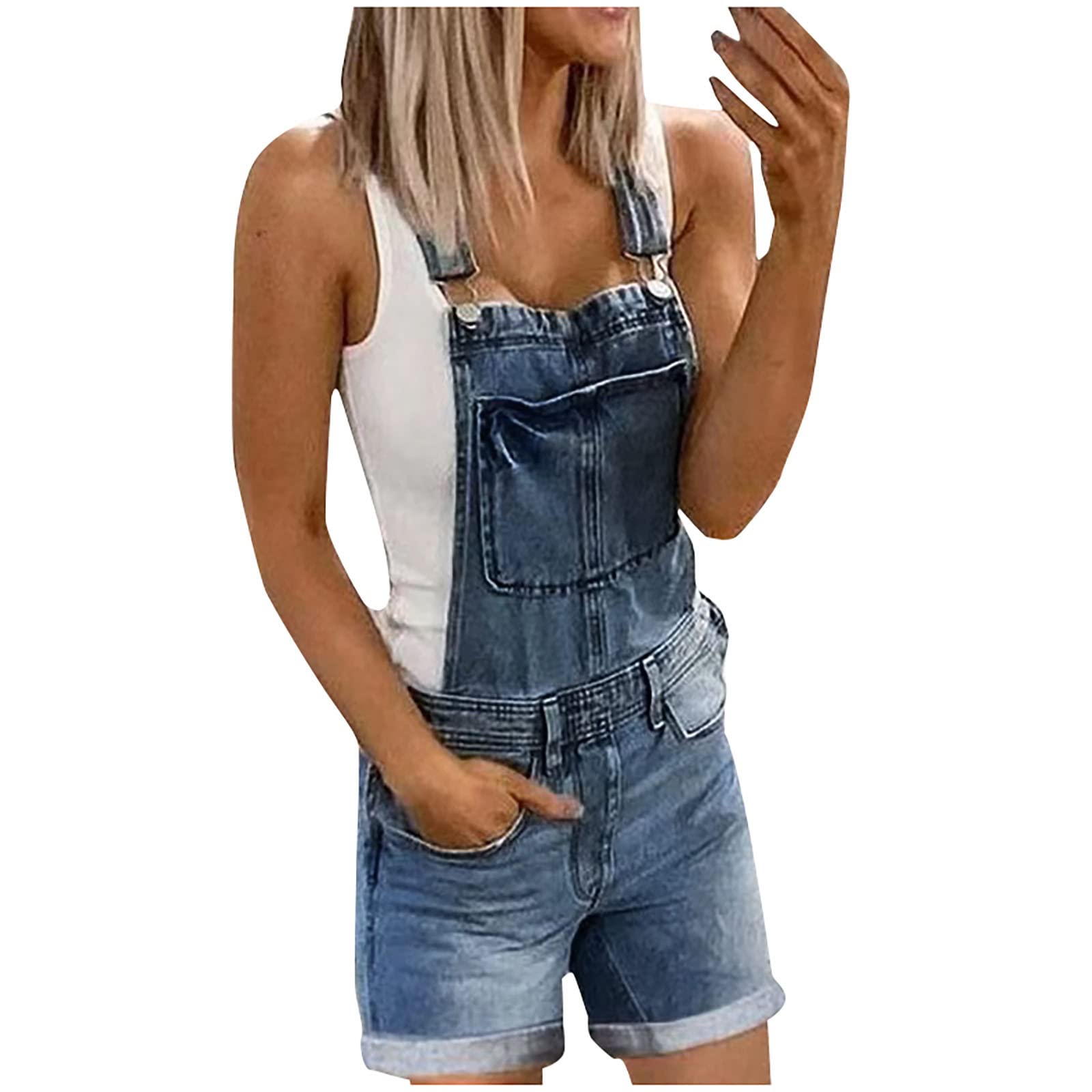 NUSGEAR 2024 Peto vaquero para mujer Monos Corto con tirantes y bolsillos Verano Moda Casual Jumpsuit Una Pieza Pantalones corto Camiseta sin Mangas jesns demin Playsuit shorts
