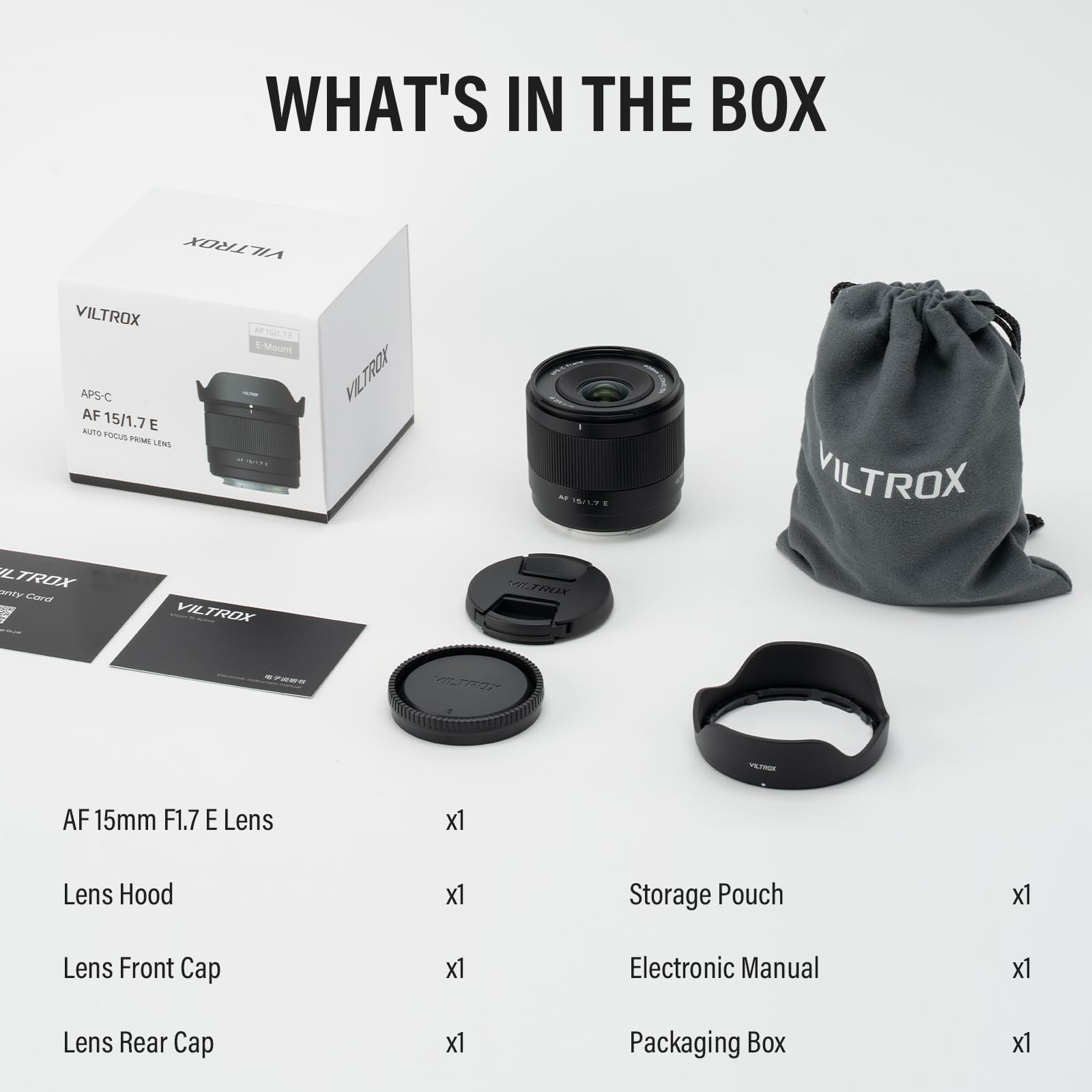 VILTROX 15mm F1.7 Objectif Automatique Appareils Photo Monture E Sony Lens Grand Angle Grande Ouverture STM Compatible Appareils Photo APS-C Sony A5000 A5100 A6000 A6100 A6300 A6400 A6500