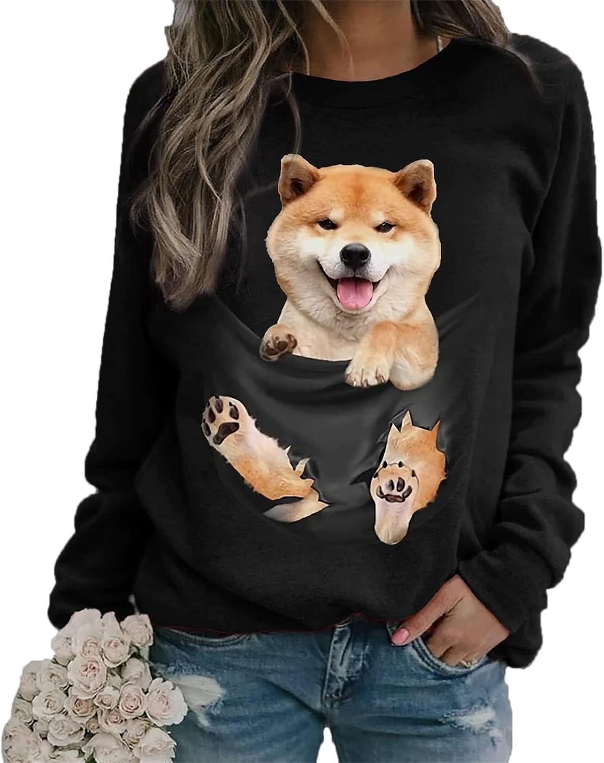 Camiseta Perro Sudadera De Perro Lindo Para Mujer Blusa Casual