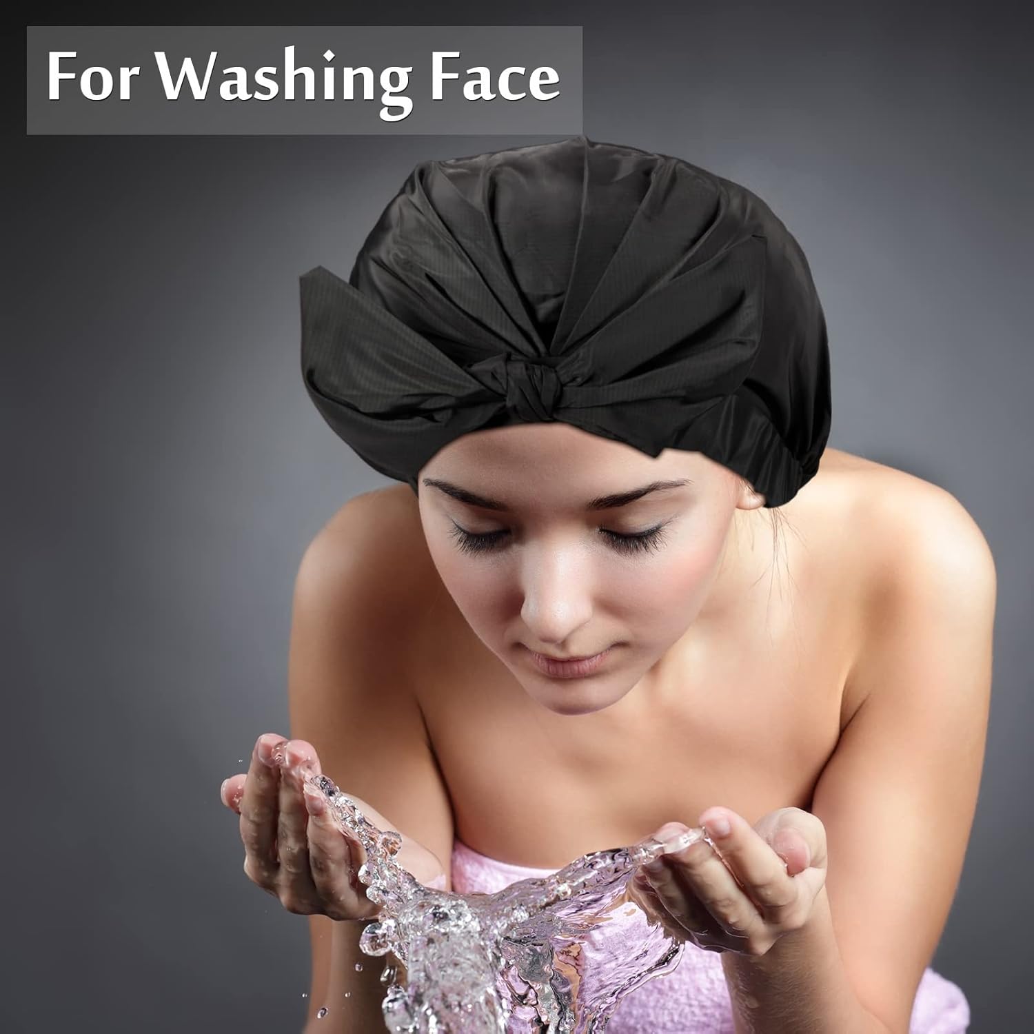 4 Pcs Shower Caps for Women, Waterproof Reusable Shower Hair Caps Bowknot Satin Bath Hair Caps Elastic Hem Turban Shower Bath Caps for Long Short Curly Hair Women Girls (Dot) - Image 7