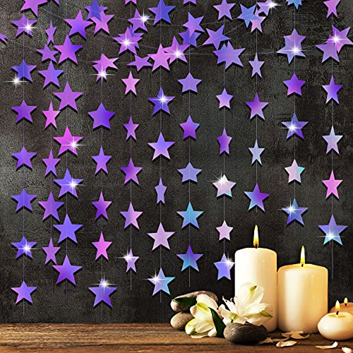 Image of Patelai Glitter Star Garland Banner 2026 Party Decor 130 Feet Star Hanging Streamers Twinkle Backdrop for Classroom Birthday Graduation Wedding Supplies(Holographic Purple)