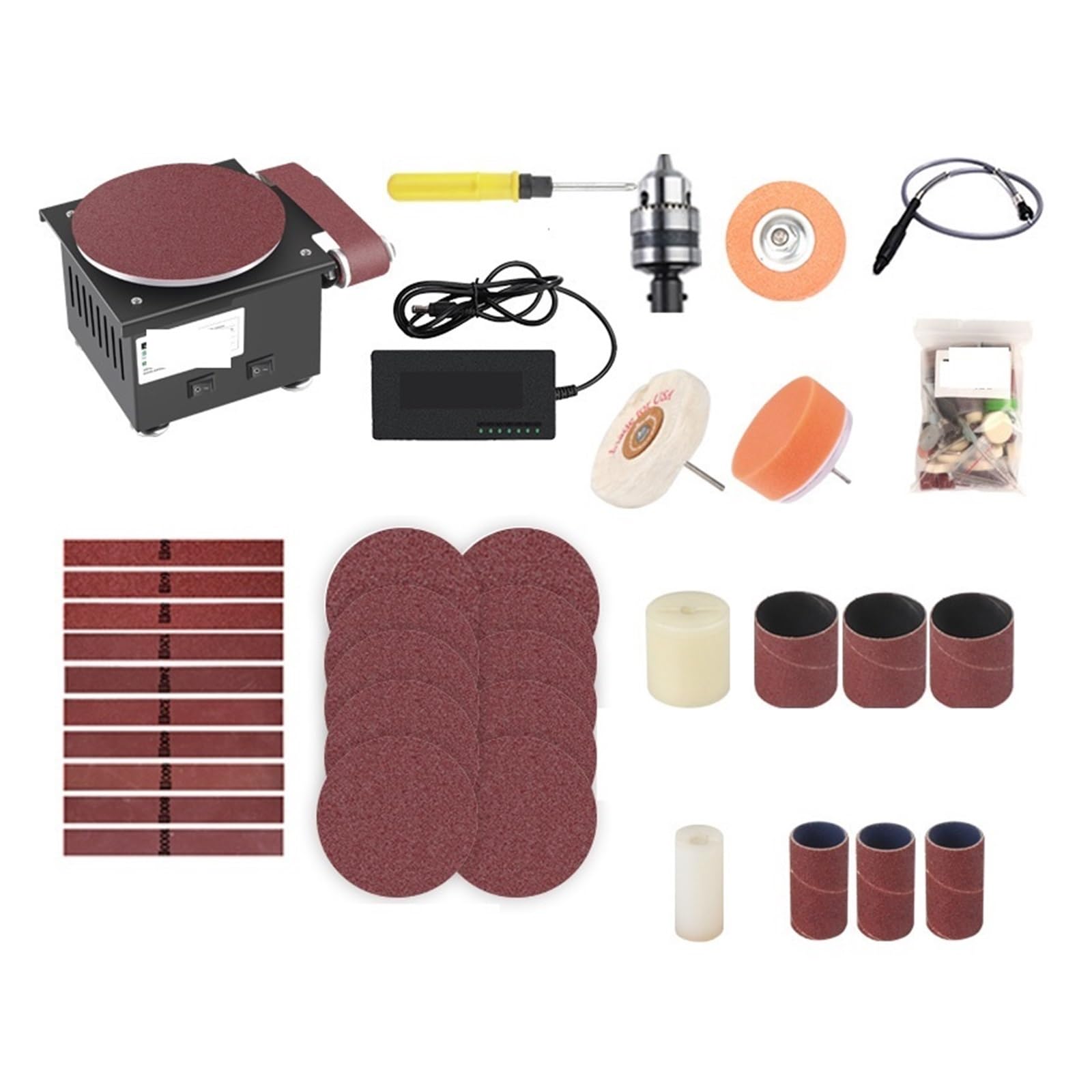 Polerka, szlifierka oscylacyjna, Mini elektryczna szlifierka taśmowa DIY szybka maszyna z piaskiem wielofunkcyjna szlifierka biurkowa narzędzie do polerowania drewna do szlifowania, polerowania(Set me