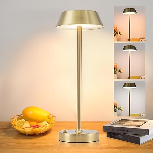 Lámpara de mesa inalámbrica, 3 colores de atenuación continua, lámpara táctil con batería de 5000 mAh, lámpara de escritorio LED portátil, lámpara
