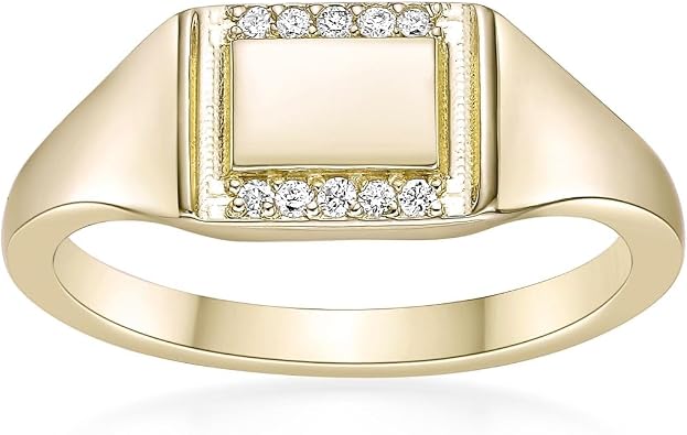 Lavari Jewelers Lab Grown Diamond Signet Ring for Women - 18k Yellow Gold Plated 925 Sterling Silver Rings for Her F-G, VS1-VS2, 0.07 cttw Box Statement Anniversary Band Size 4 to 8