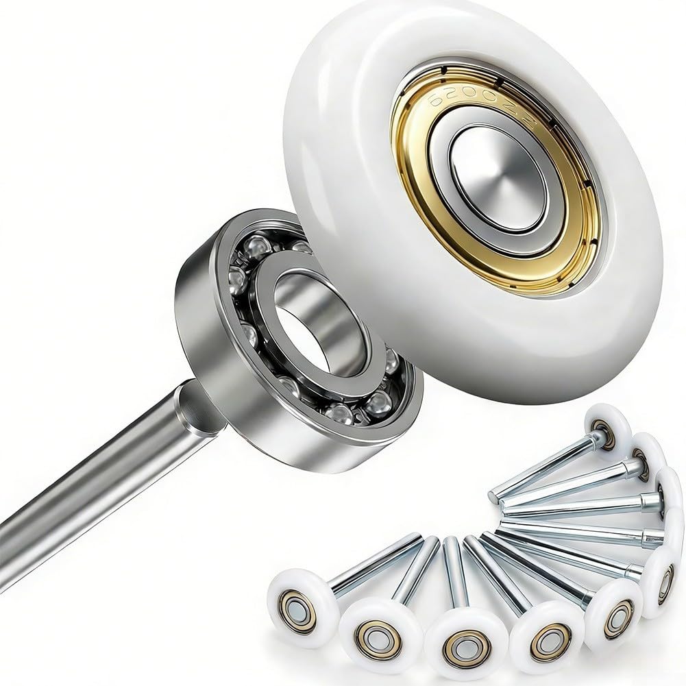 Rulli silenziosi e lisci in nylon per porta del garage con cuscinetti a sfera sigillati 6200zz per uso residenziale, resistenti alla ruggine, steli zincati, argento, confezione da 10 (6200 70 x 190)