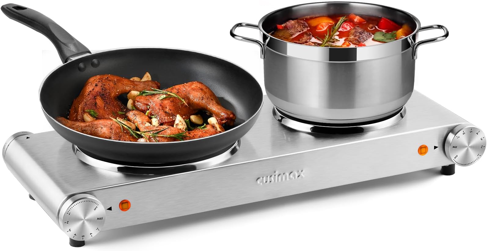 Double Burner, Electric Hot Plates for Cooking, 1800W Double Hot Plate, Portable Electric Stove, Countertop Burners with Cast Iron Heating Plates, Works with All Cookwares, Upgraded Version