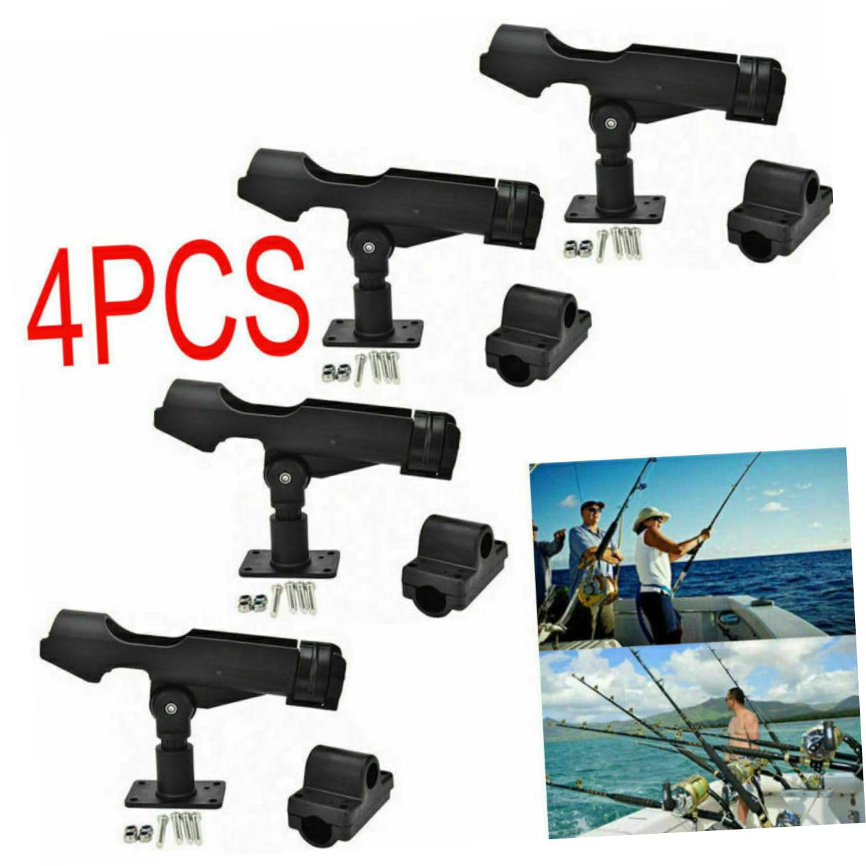 YARNOW Supporto Per Canna Da Pesca Per Kayak/yacht 4 Pezzi Staffa Girevole Viti in Acciaio Inossidabile Facile Installazione Nylon Accessorio Per Barca