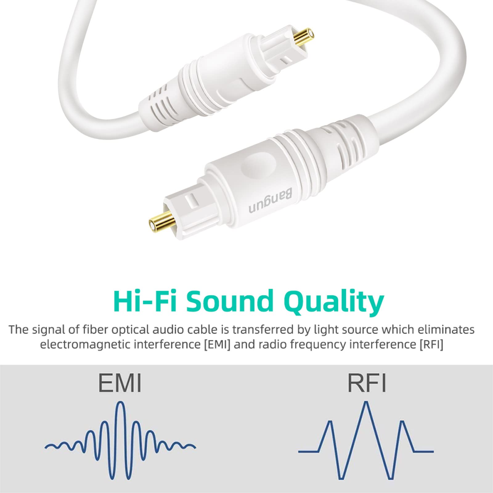 Câble audio optique blanc de 18,3 m, câble audio numérique Toslink, câble audio à fibre optique, câble optique pour barre de son, TV/PS4/Xbox