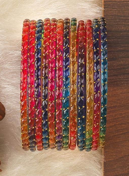 Kamak Plain and Glossy Finished Raindrop Glass Bangle Set For Women and Girls - Size (2.6) Pack of 122