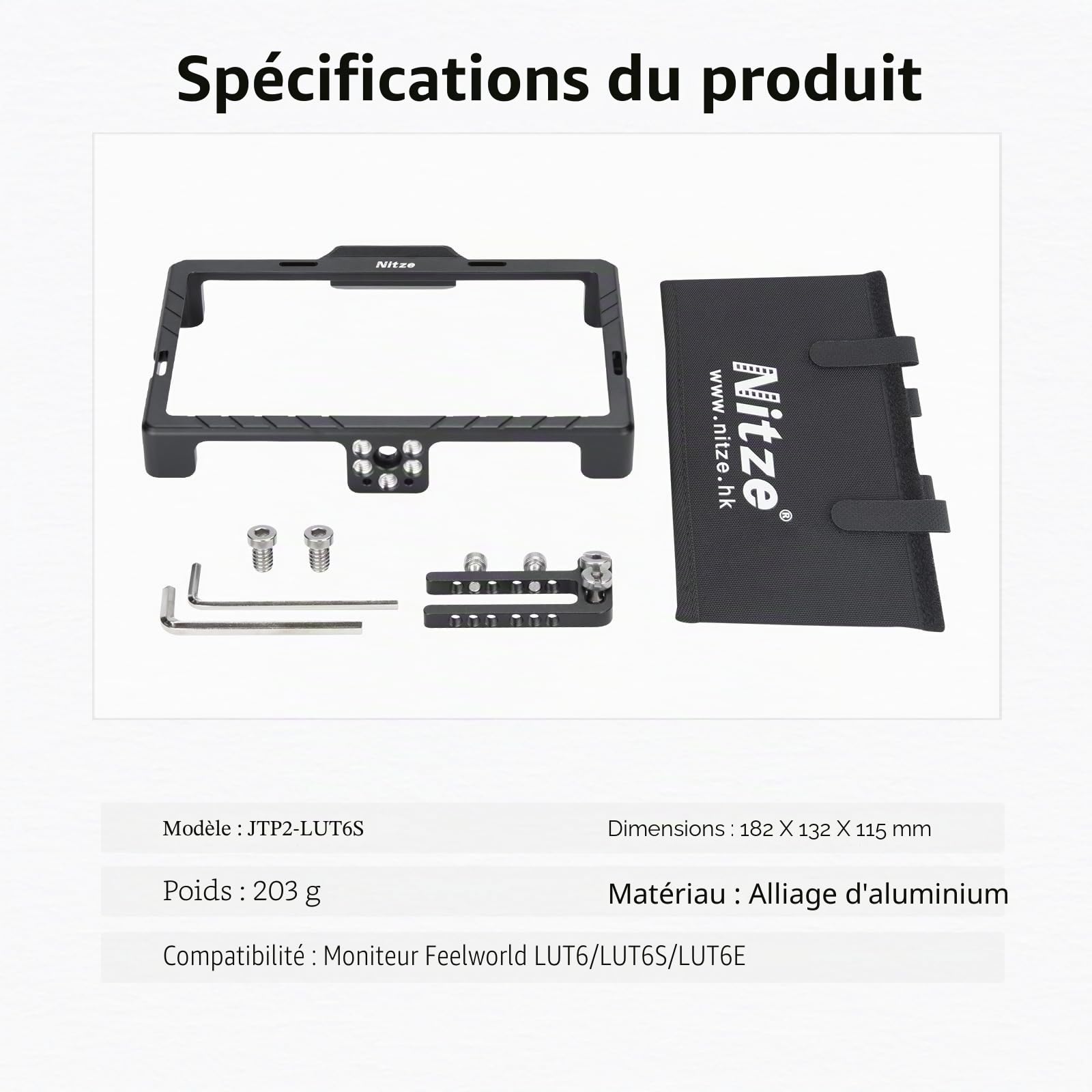 Nitze Cage pour Moniteur Feelworld LUT6 / LUT6S / LUT6E avec Pare-Soleil intégré NATO Rail - JTP2-LUT6S