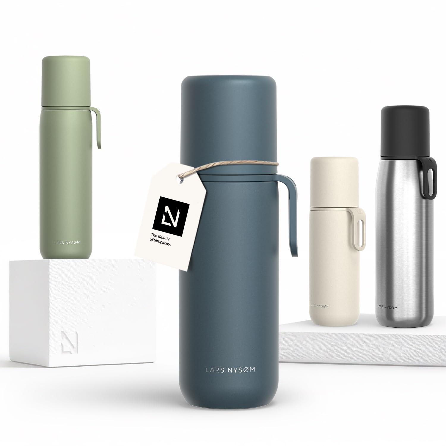 LARS NYSØM Stainless Steel Thermo Water Bottle 17oz - Cup & Carry Strap | Keeps Drinks ho…