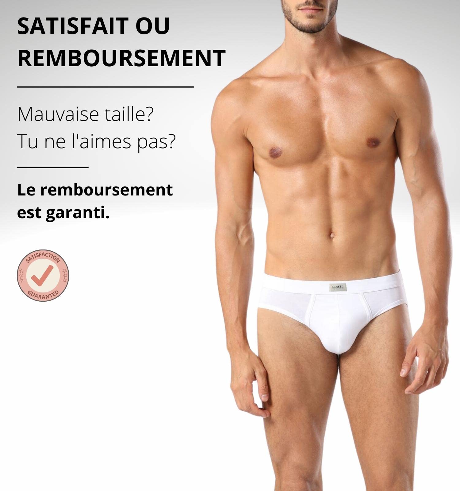 Liabel® Lot de 6 Slips pour Homme 100% Coton Blanc Coloré