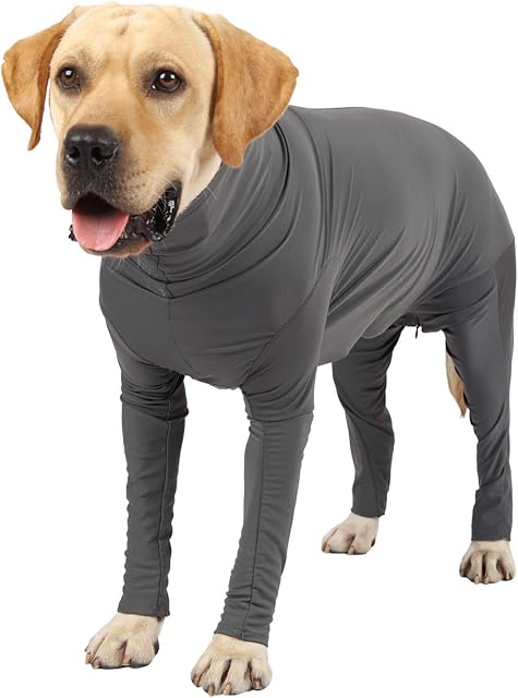 Due Felice Dog Onesie Shedding Suit Full Coverage Pet Surgical Recovery Bodysuit After Surgery Wear E Collar Cone Alternative Anxiety Calming Shirt for Female Male Dog GreyMedium