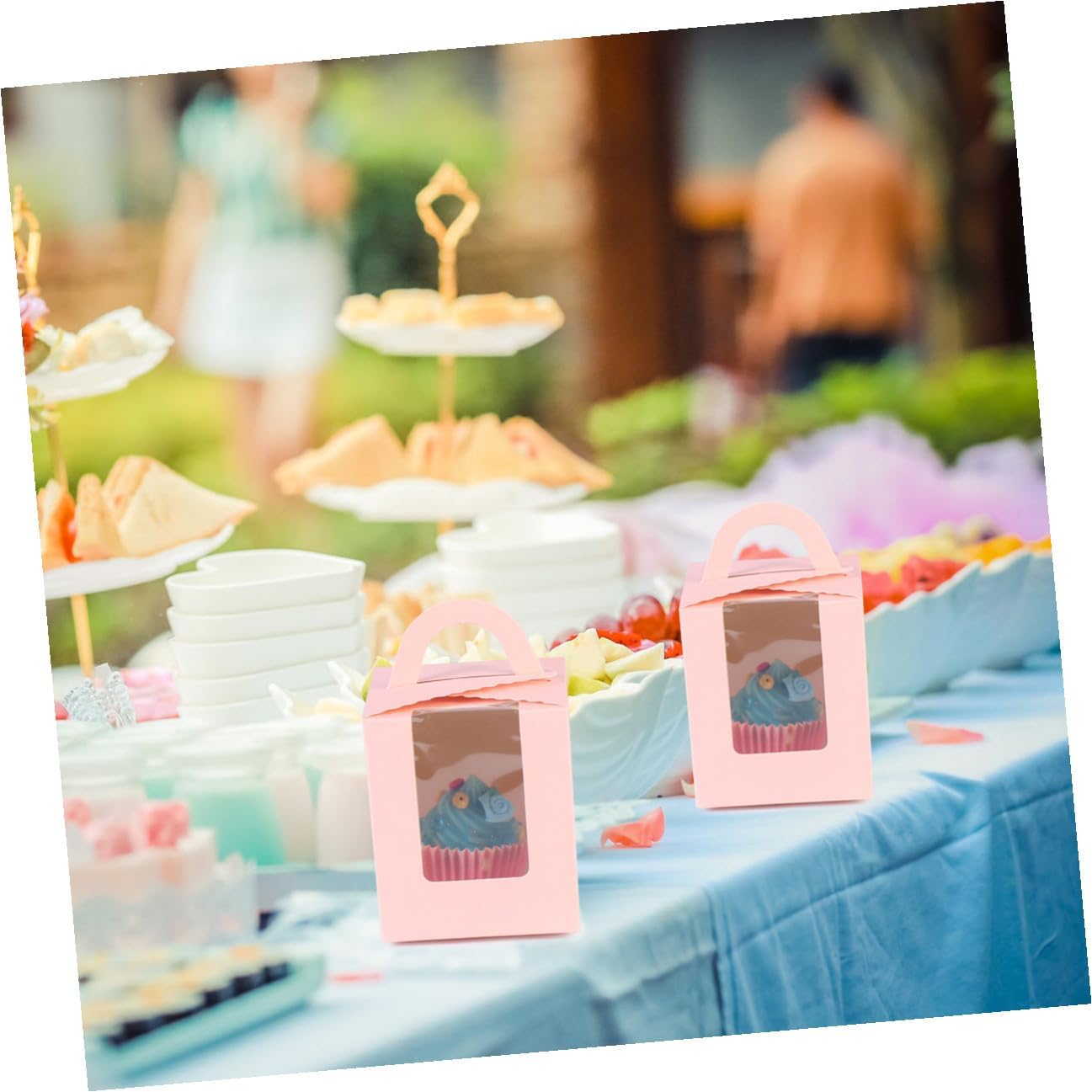 VANZACK 50pcs Pink Single Cupcake Boxes with Window Lid Paper Muffin Containers Portable Wedding Party Cake Box Holder