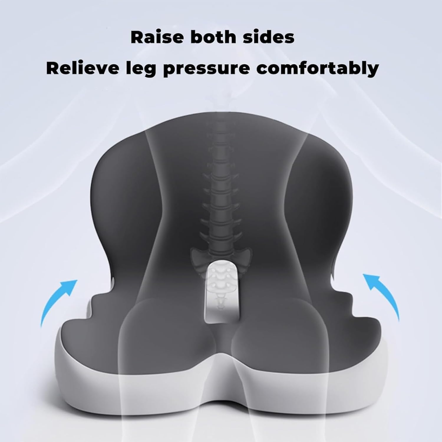 Cuscino per seduta in memory foam, design antiscivolo, per auto, ufficio, sedia a rotelle e casa, comfort per tutto il giorno e sollievo dal dolore (grigio scuro)