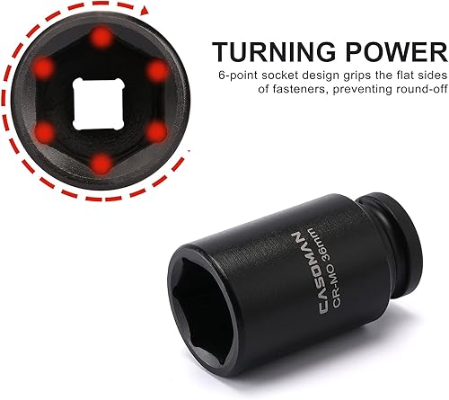 Miniatura 4 de CASOMAN Juego de 8 llaves de vaso de impacto profundo de 34 pulgadas, CR-MO, métrica, 6 puntos, 1.024 in a 1.496 in, diseño de esquina de radio,