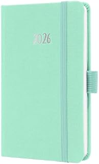 SIGEL J6408 Wochenkalender 2026 A6 mintgrün, Hardcover mit Textileinband, Gummiband, Stiftschlaufe, Einstecktasche, 174 Seiten, vegan, Buchkalender, Terminplaner Taschenkalender Jolie