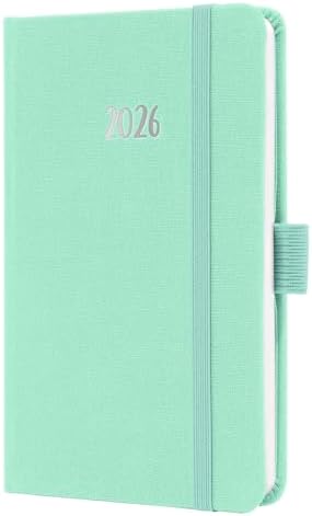 SIGEL J6408 Wochenkalender 2026 A6 mintgrün, Hardcover mit Textileinband, Gummiband, Stiftschlaufe, Einstecktasche, 174 Seiten, vegan, Buchkalender, Terminplaner Taschenkalender Jolie