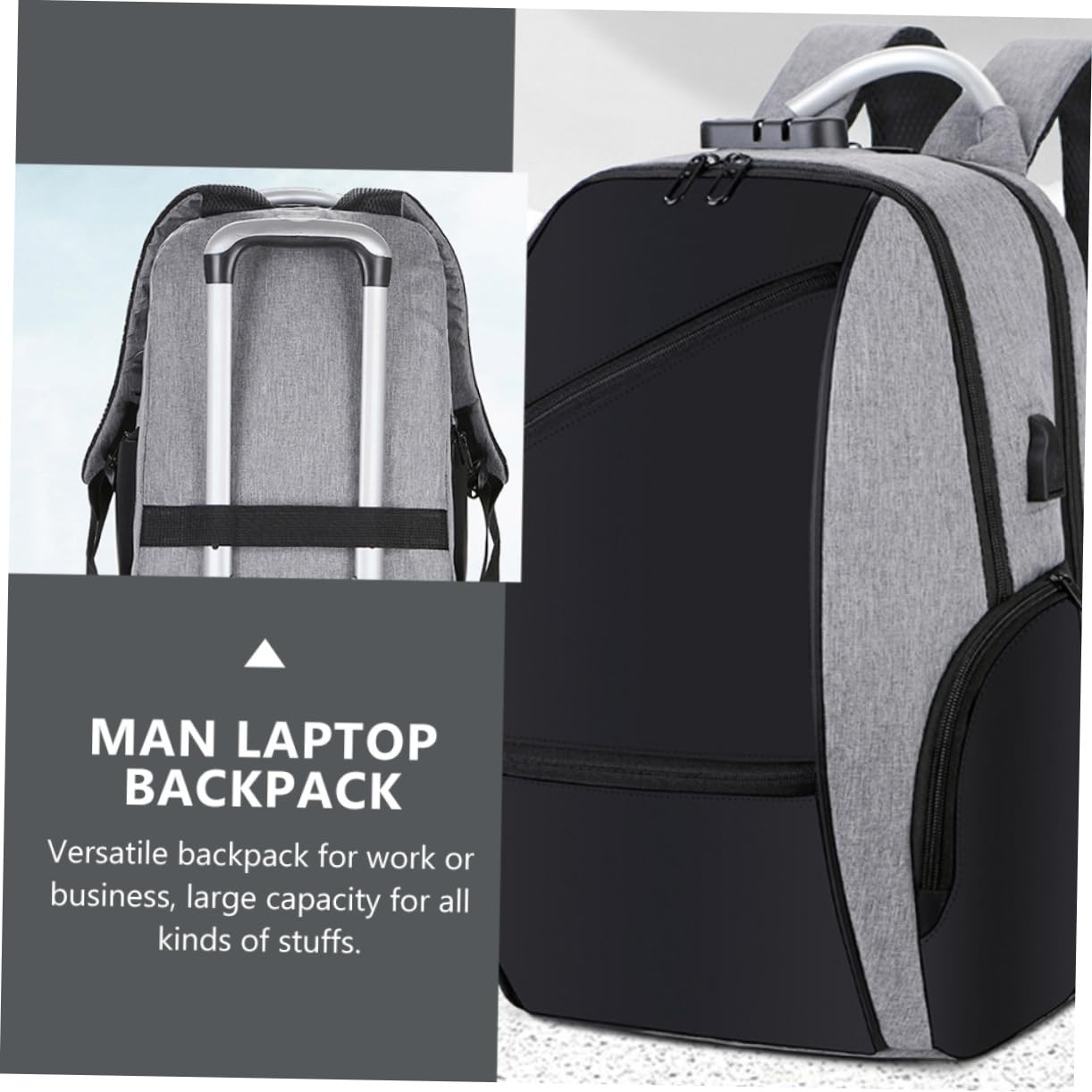 Homoyoyo Zaino per Laptop Lucchetto a Combinazione e Porta Ricarica Usb, Zaino da Viaggio Elegante e Resistente per Studenti e Uomini D’affari, Grande Capacità per Computer e Accessori