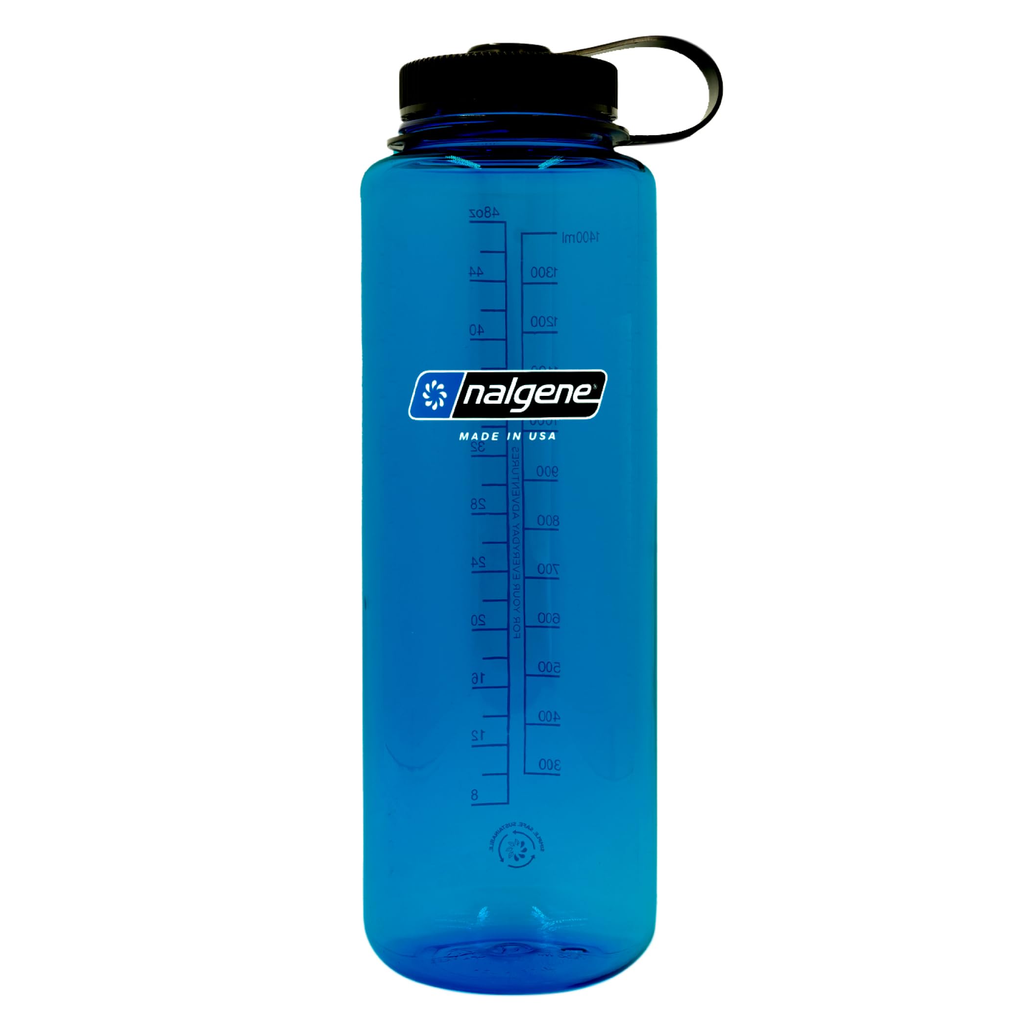 NalgeneSustain Tritan BPA-Free Water Bottle Made with Material Derived from 50% Plastic Waste (using ISCC certified mass balance), 48 OZ, Wide Mouth, Blue
