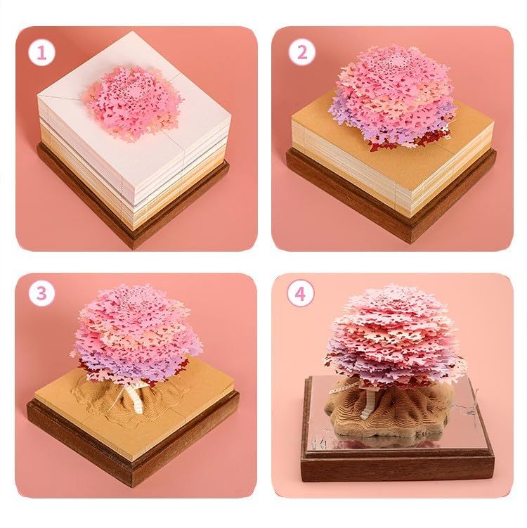 Kalendarz artystyczny 3D, podkładka na notatki, urocze karteczki samoprzylepne, drzewo sakury, ze światłem, kreatywne drzewo sakura, odrywanie, papierowa, do samodzielnego wykonania, do domu, biura