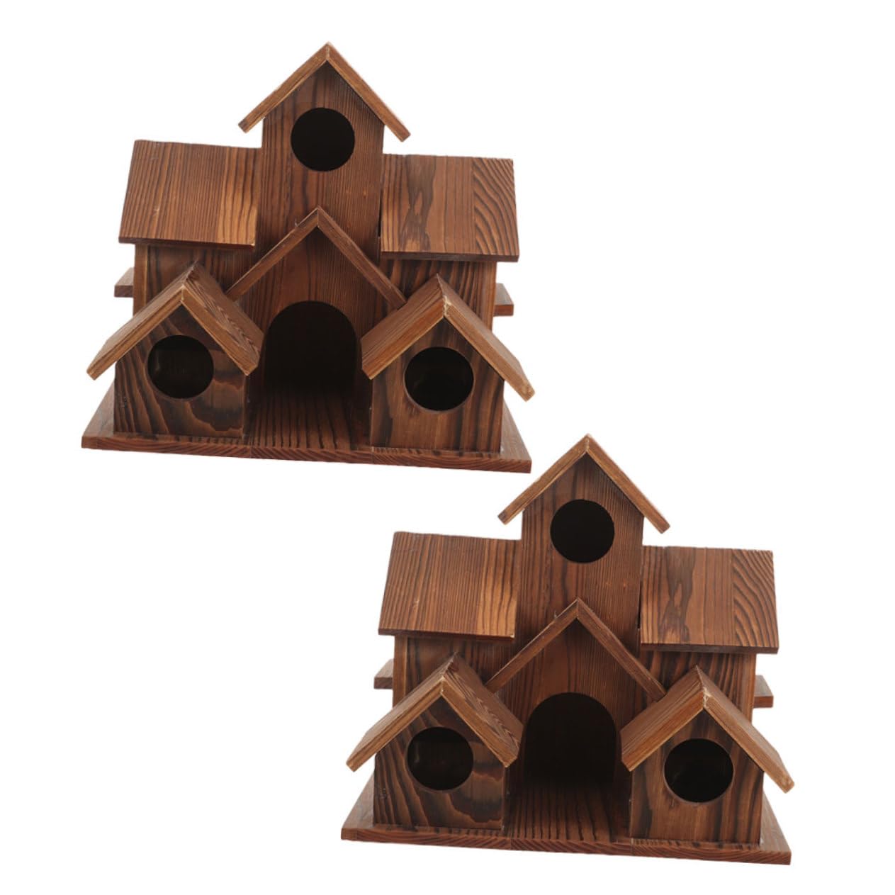 BESTonZON 2 Piezas Casitas Pájaros Exterior de Madera Maciza Colgantes con Función de Comedero Diseño Rústico Estilo Cabaña para Jardín y Patio Decoración para Observación de Aves