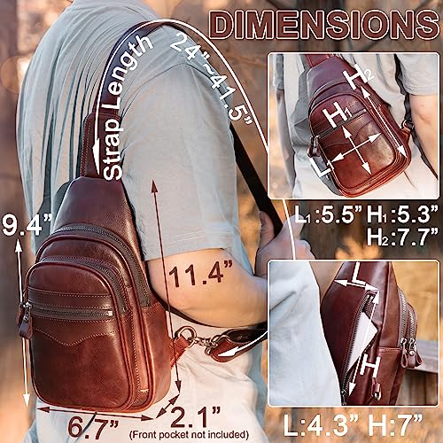 Image of Genuine Leather Sling Bag for Men and Women Crossbody Shoulder Bag Sling Backpack Chest Purse Carry on Casual Daypack | Genuine Leather