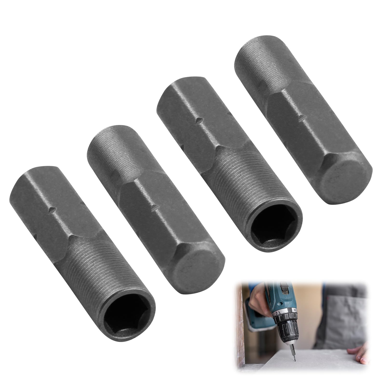 4 adattatori bit da 6,35 a 4 mm, attacco magnetico da 1/4 pollici, nichelato, adattatore per cacciaviti esagonali, accessori per utensili elettrici (argento)