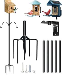 QwayHome 92In Smrat Bird House Poles, Outdoor Bird Feeder Pole Mount Kit for Smart Bird Feeder & Wooden Birdhouse & Weather Station, Heavy Duty, Adjustable, with 5-Prong Base, 2Pc Shepherd Hook asin的图片
