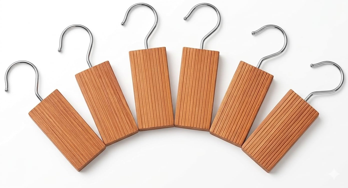 Bloomax® Pack of 6 Cedar Wood Blocks with Chrome Hooks – Natural Moth Repellent for Closet, Drawer & Storage Long-Lasting Aroma Premium Gift-Ready Packaging