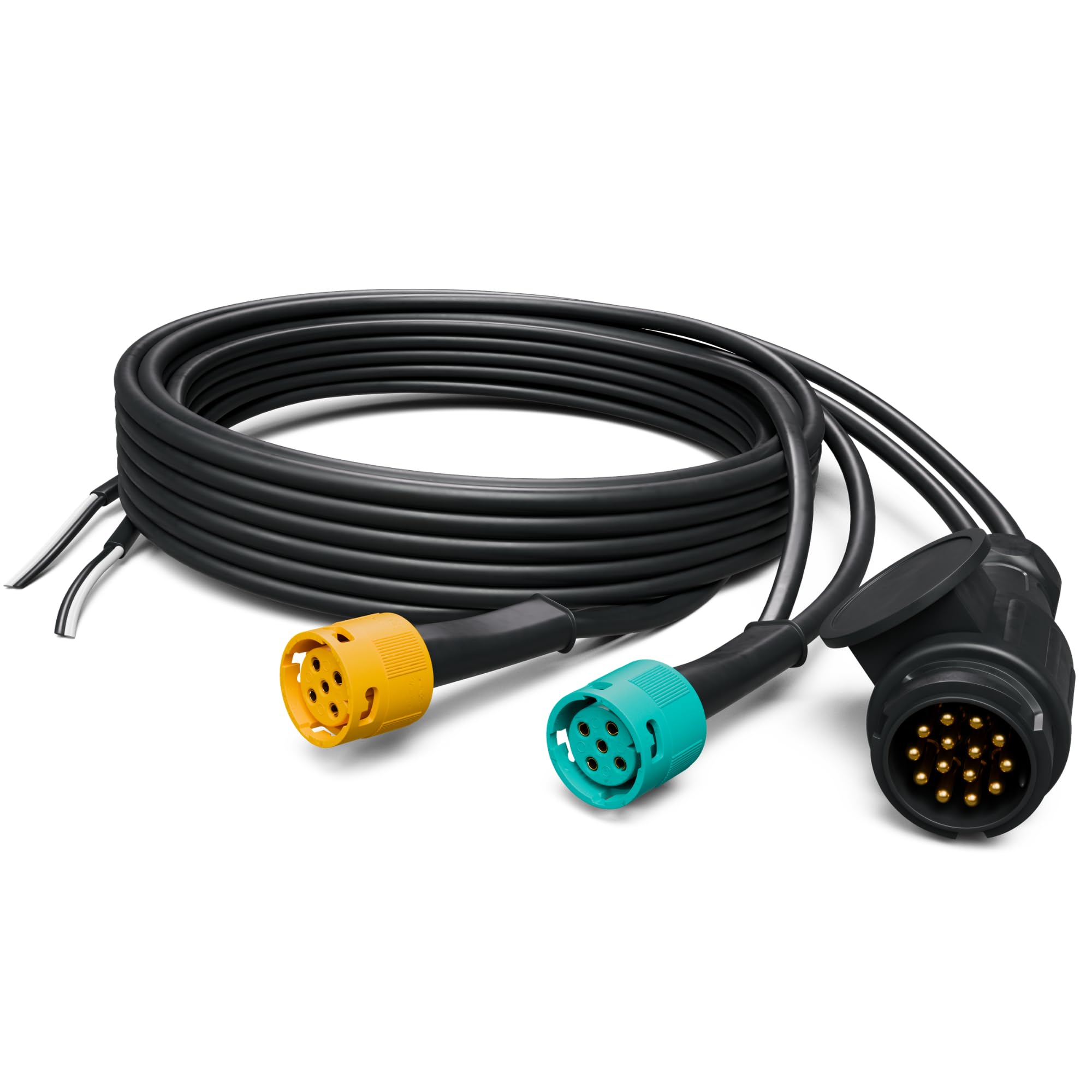 AUTOLIGHT 24 13-poliger Anhänger Kabelsatz 5m + 2X 50cm DC Abgang – 8-polig belegt – Bajonett Stecksystem – spritzwassergeschützt – für PKW Anhänger & Trailer