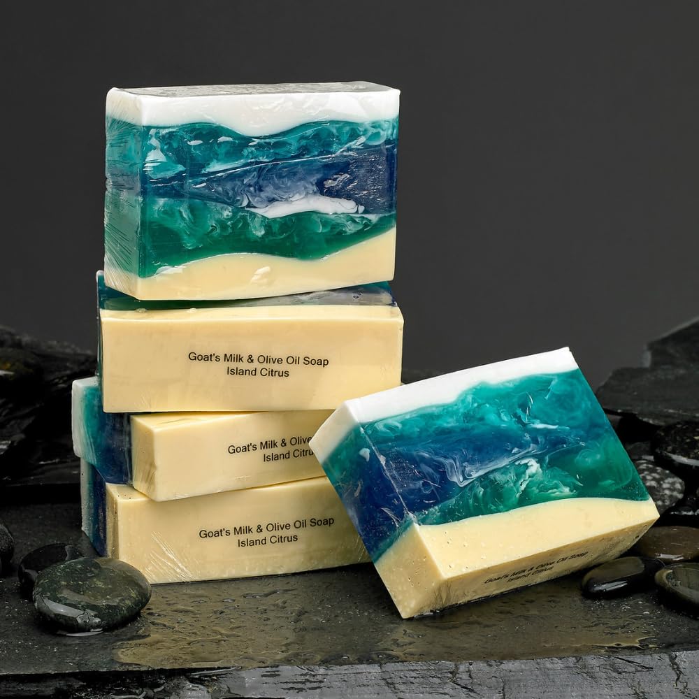 Grecian Goats Milk & Olive Oil Ocean Soap, 2-Pack - Natural Bar Soap with Island Citrus Scent, Moisturizing Body & Face Wash, Handmade Goat Milk Soap for All Skin Types
