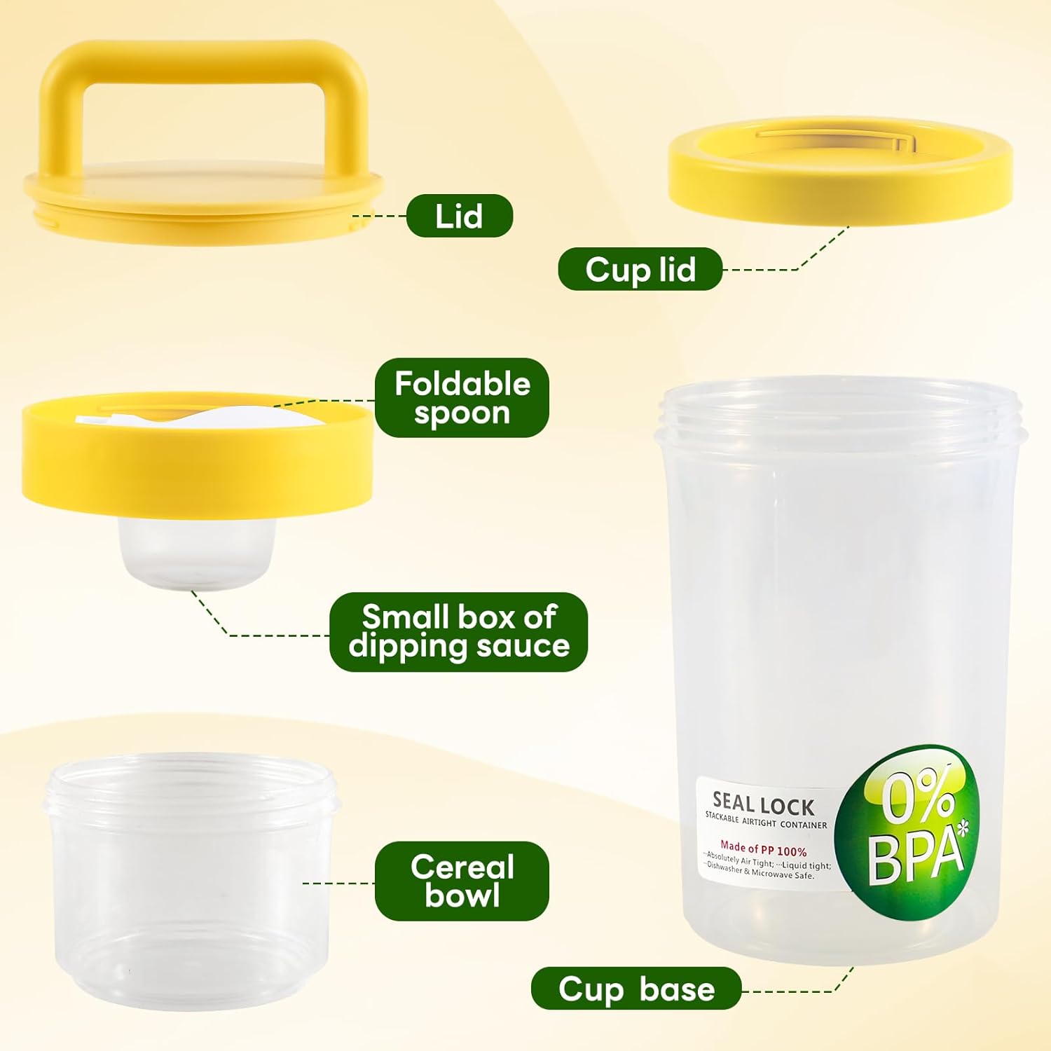 4 Pack 31 oz Salad Jars,Breakfast On The Go Cups, 2-Tier Leak-Proof Meal Prep Container with Foldable Spoon, Reusable Cereal Yogurt Cup with Overnight Oats Container for Granola Oatmeal